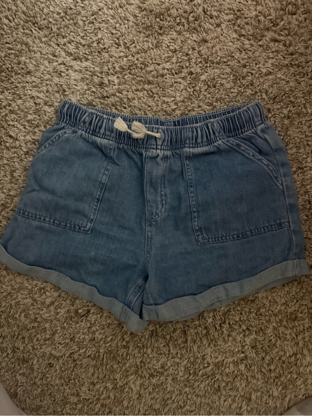 Cat & Jack Light Blue Denim Drawstring Shorts with Patch Pockets
